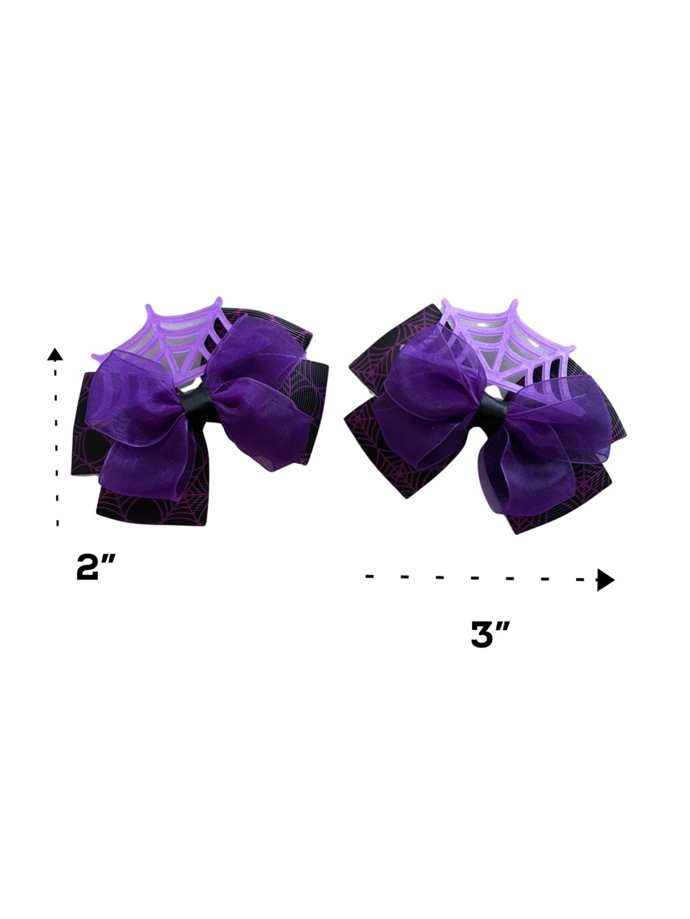 2 Purple Spiderweb Hair Bow Clips - Kids Costume Accessory
